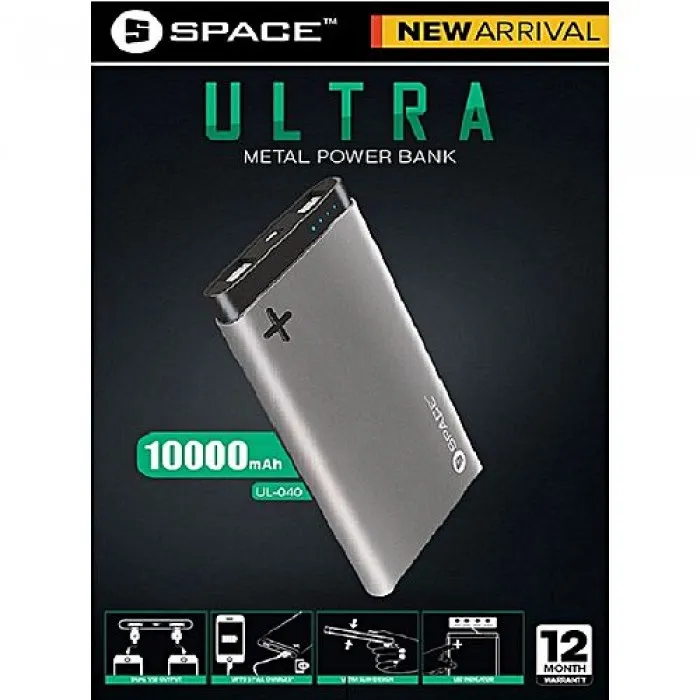 Space Ultra UL-040 | 10000 mah - Metal Silver | Price in Pakistan | CNN Computer
